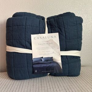 NWT NWT Full/Queen Heavyweight Linen Blend Quilt Dark Mineral Blue - Casaluna